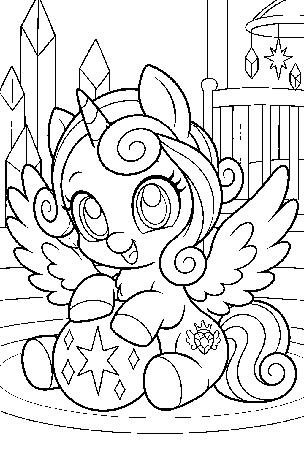 my little pony baby flurry heart playing in the crystal empire nursery line art