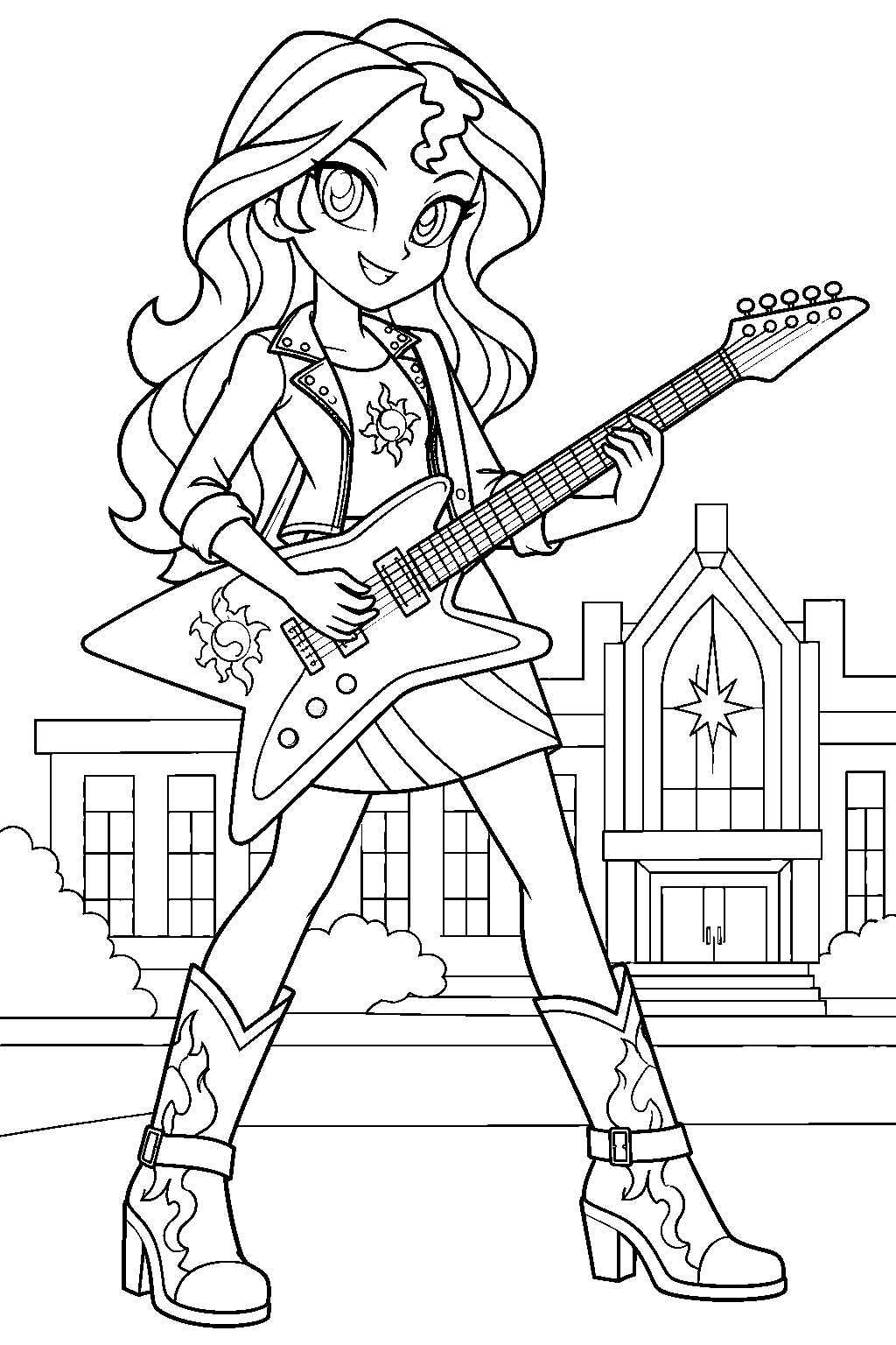 my little pony equestria girls sunset shimmer playing electric guitar at canterlot high line art