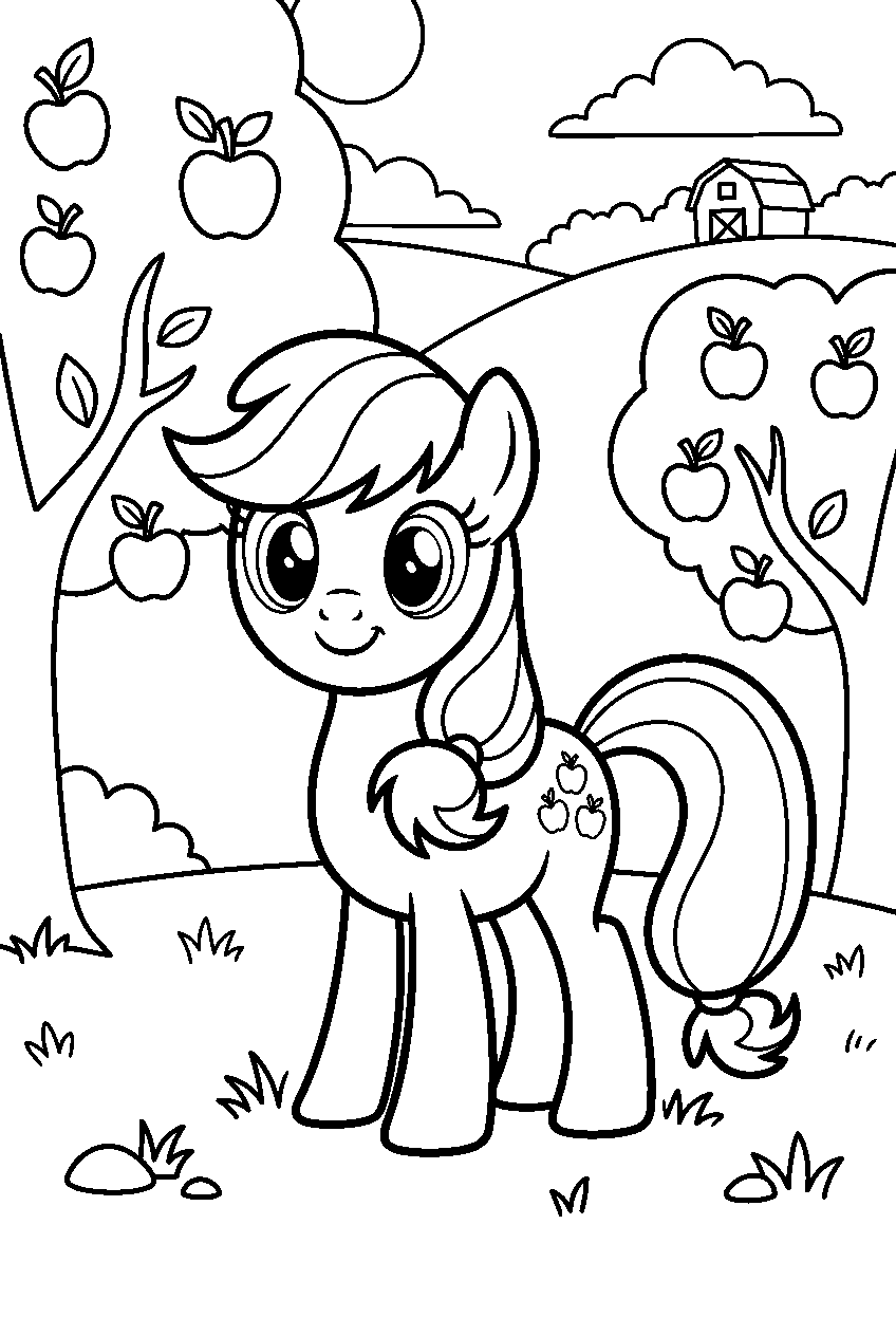 my little pony in apple orchard line art