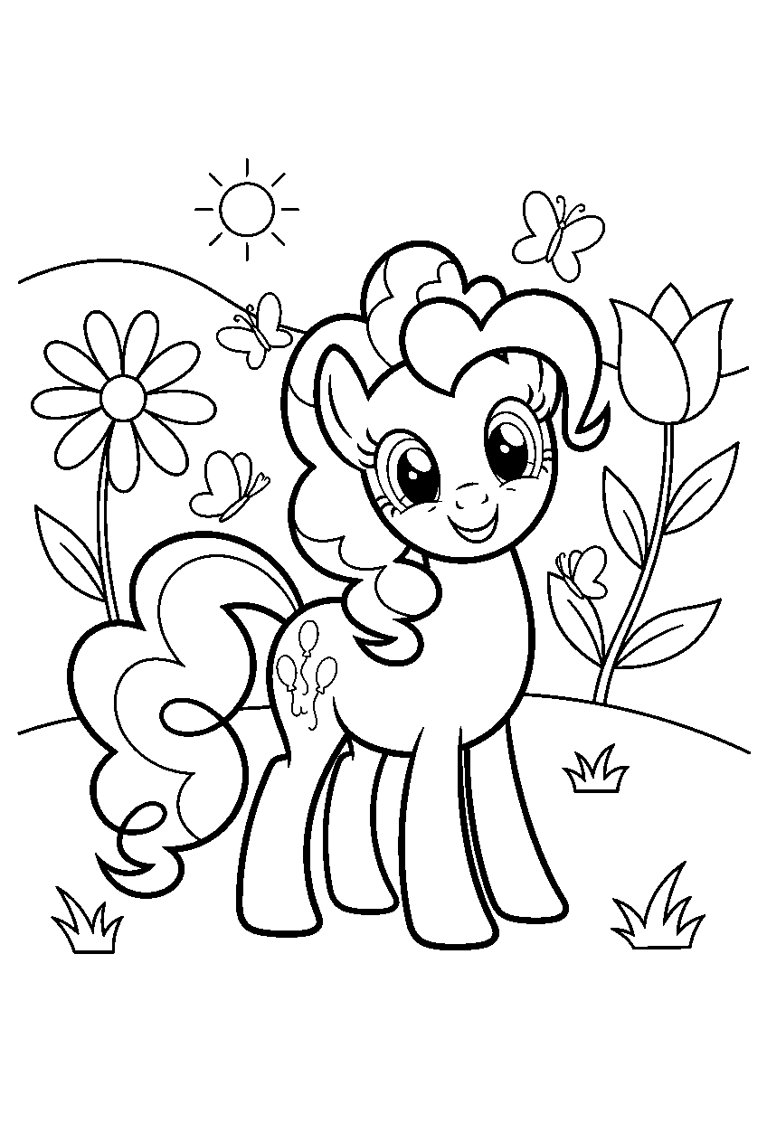 my little pony in butterfly garden line art