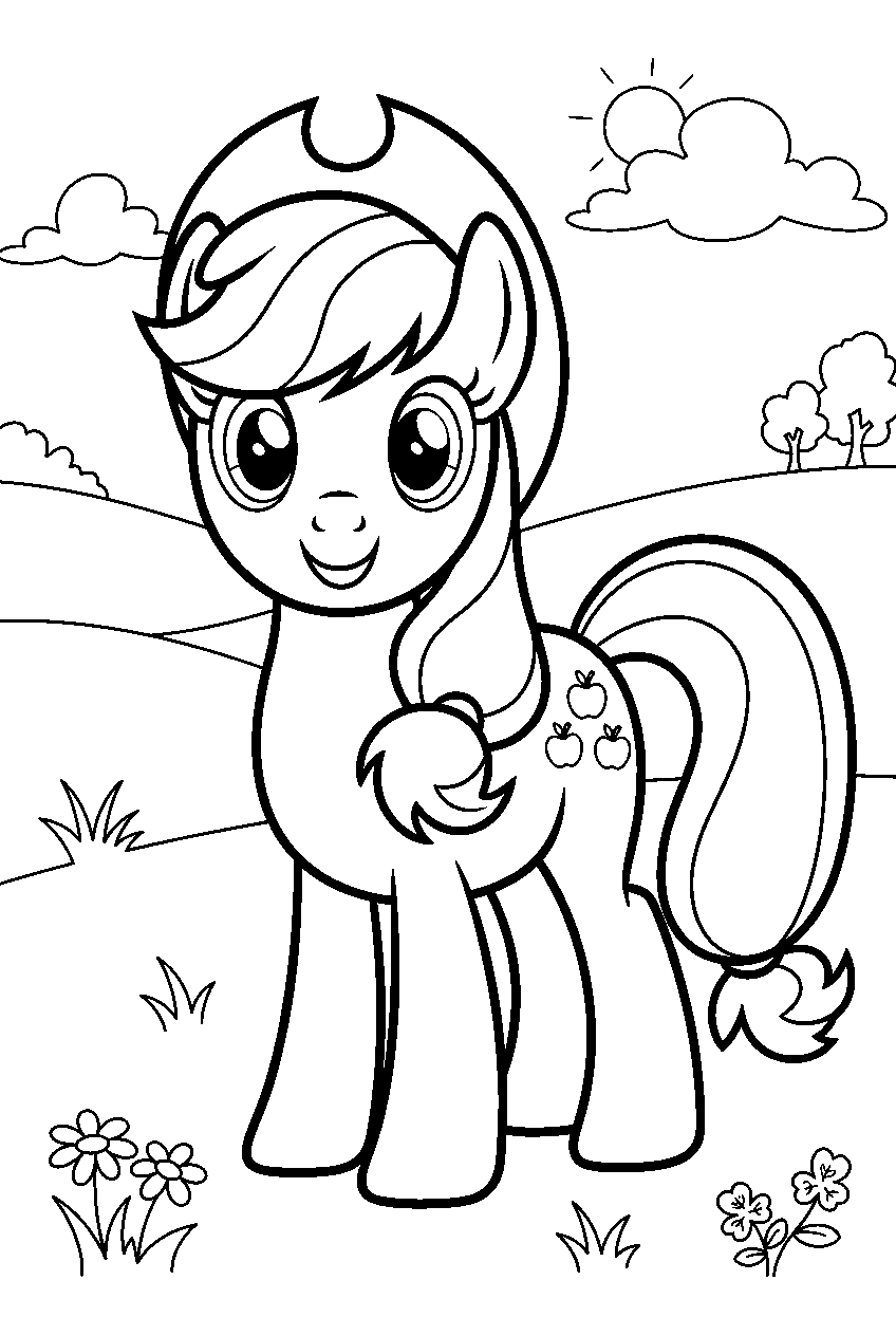 my little pony in countryside meadow line art