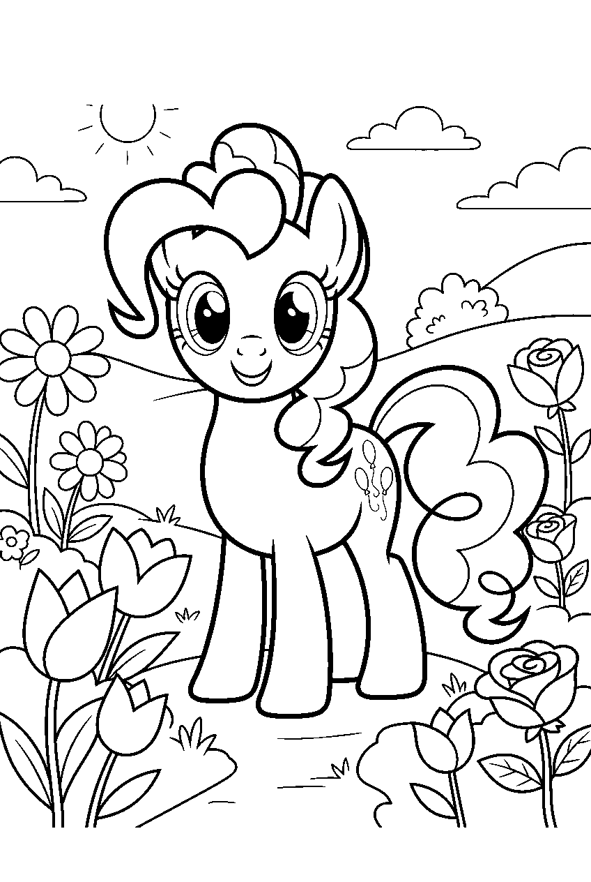 my little pony in flower garden line art