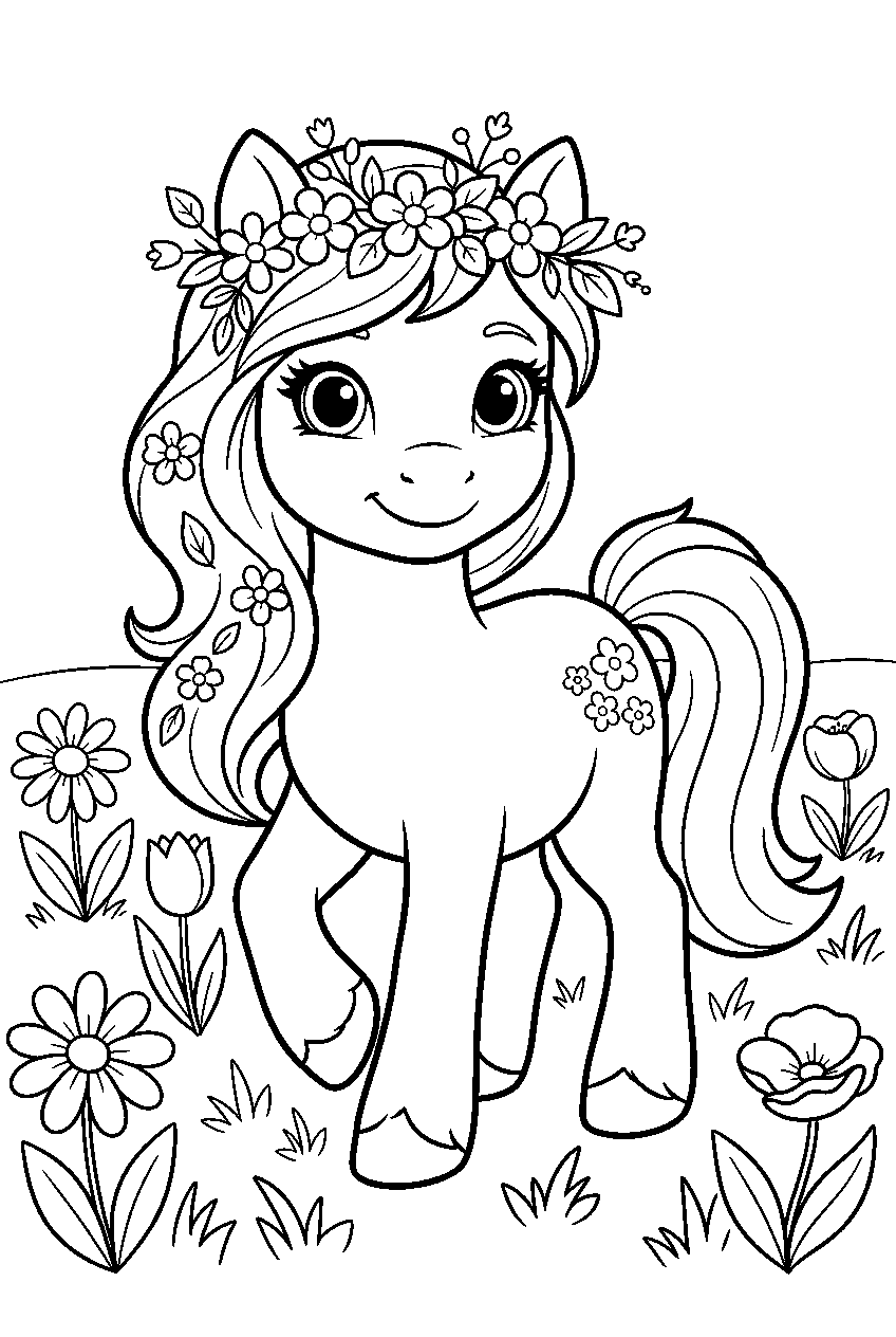my little pony in flower meadow line art