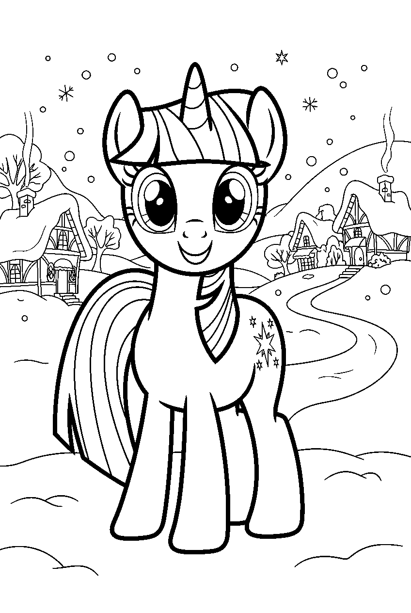 my little pony in snowy village line art
