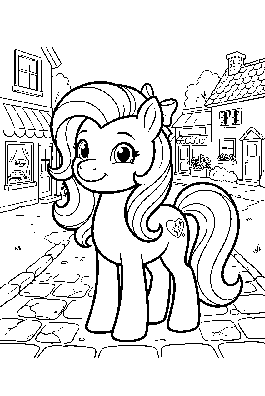 my little pony in village street line art