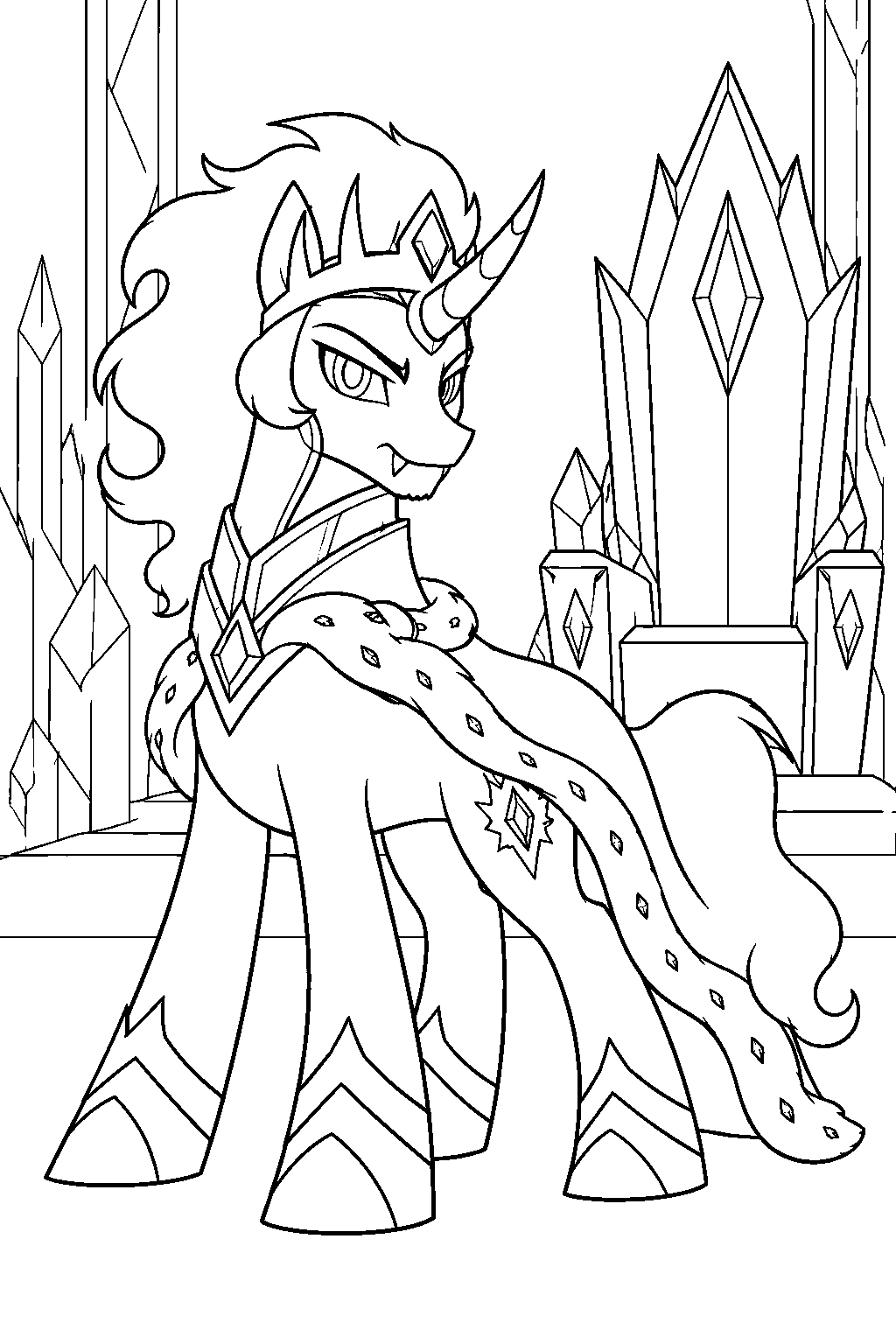 my little pony king sombra beside a dark crystal throne in the crystal empire line art