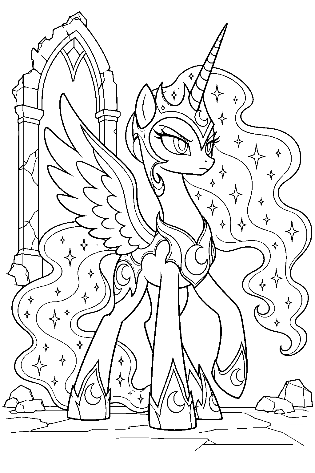 my little pony nightmare moon wearing her armor in the castle of the two sisters line art