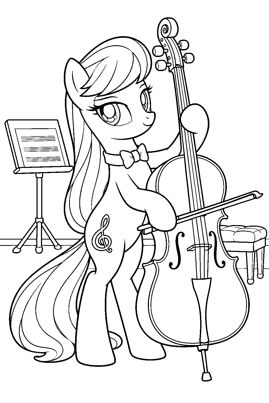 my little pony octavia melody playing her cello in a music room line art