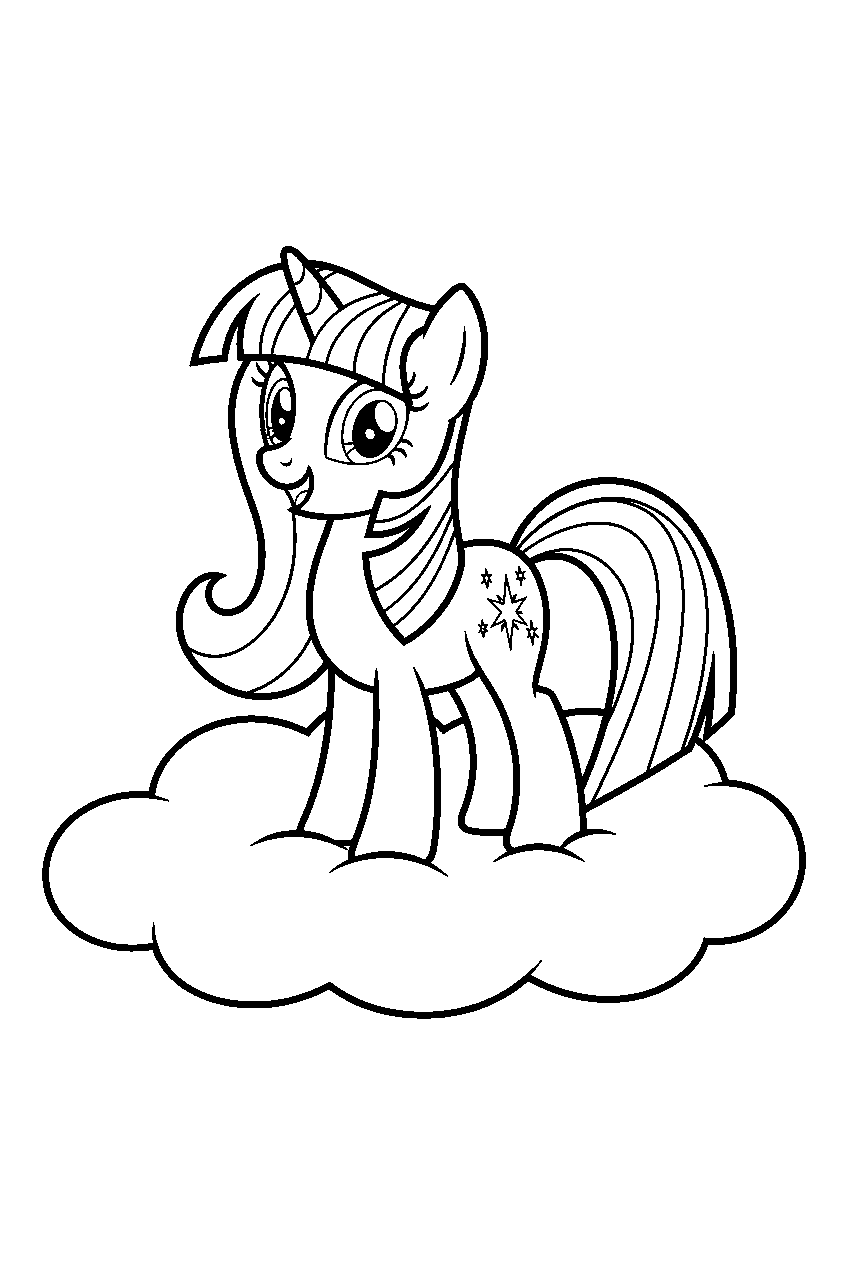 my little pony on floating cloud line art