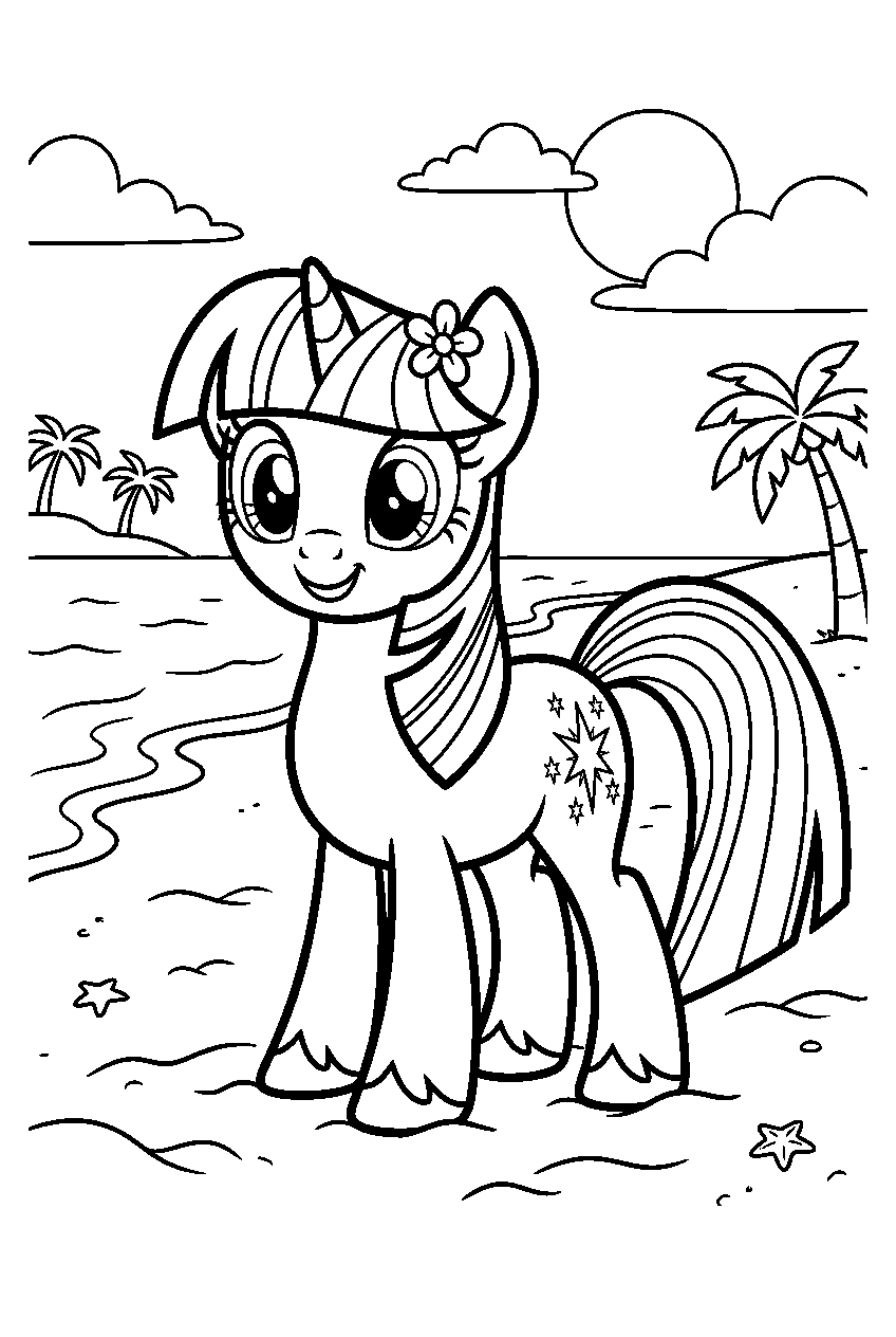 my little pony on sandy beach line art