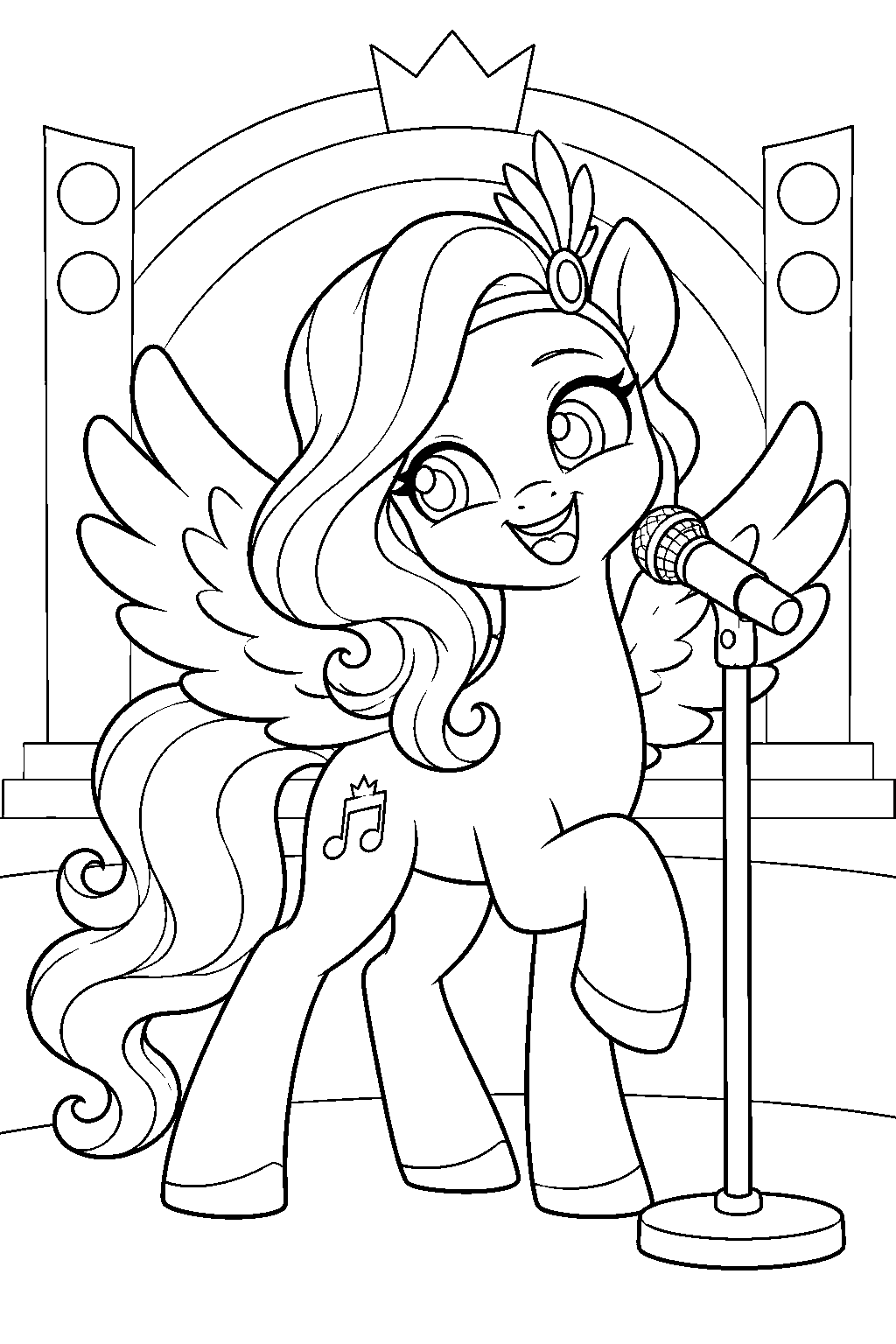 my little pony pipp petals singing into a microphone at mane melody line art