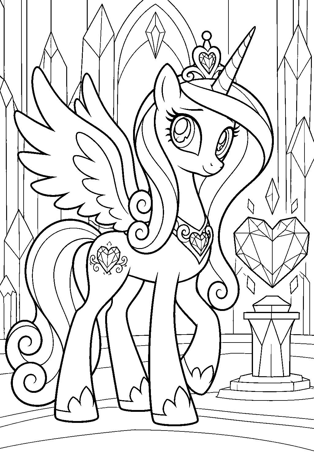 my little pony princess cadance standing beside the crystal heart in the crystal empire line art