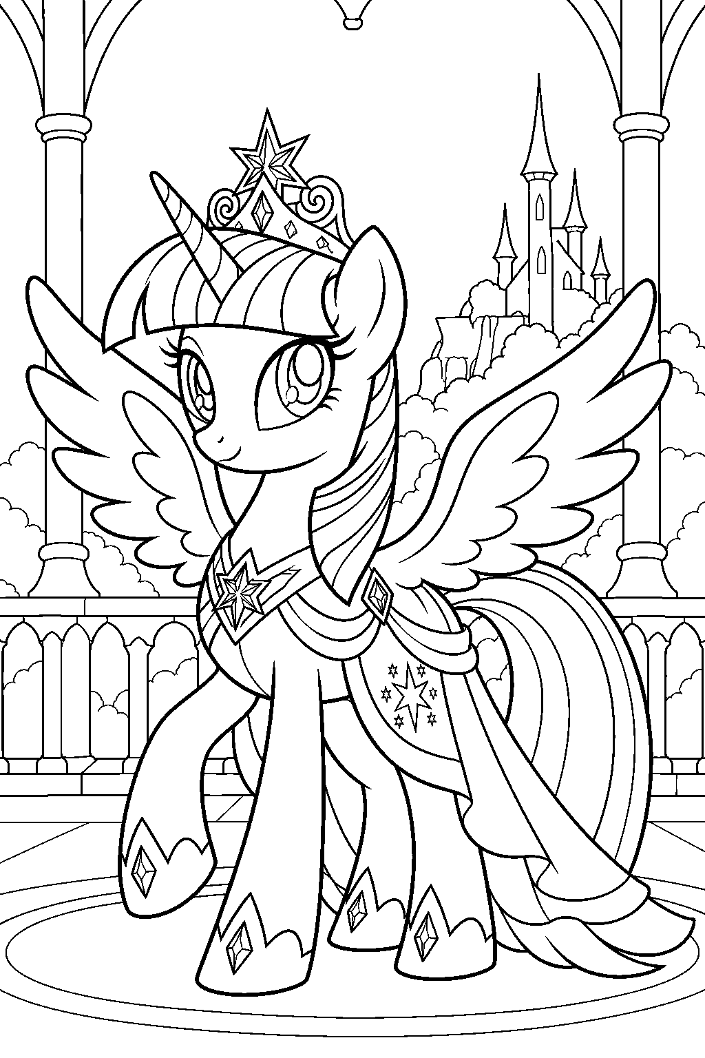 my little pony princess twilight sparkle wearing her coronation crown at canterlot castle line art