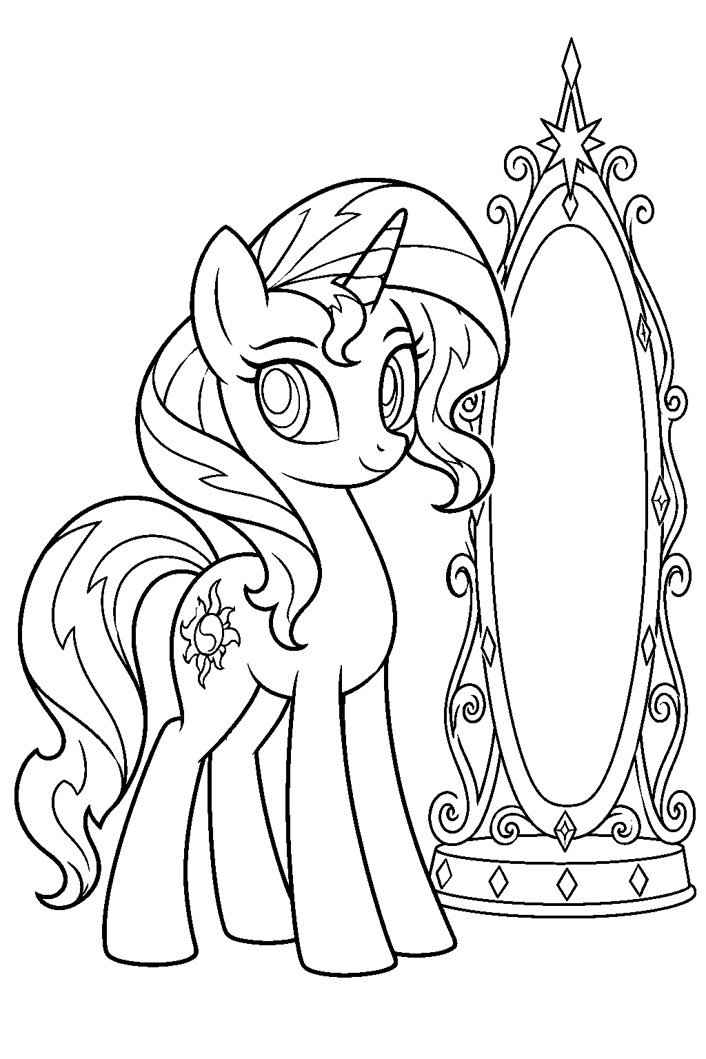 my little pony sunset shimmer as a unicorn beside the magic mirror portal line art