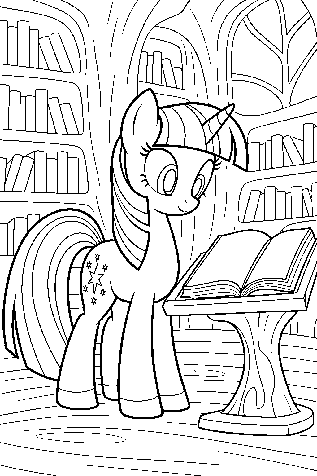 my little pony twilight sparkle reading a book in the golden oak library line art