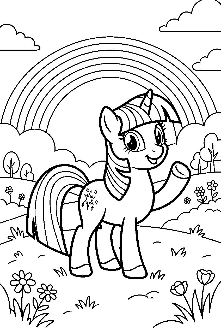 my little pony waving in rainbow meadow line art