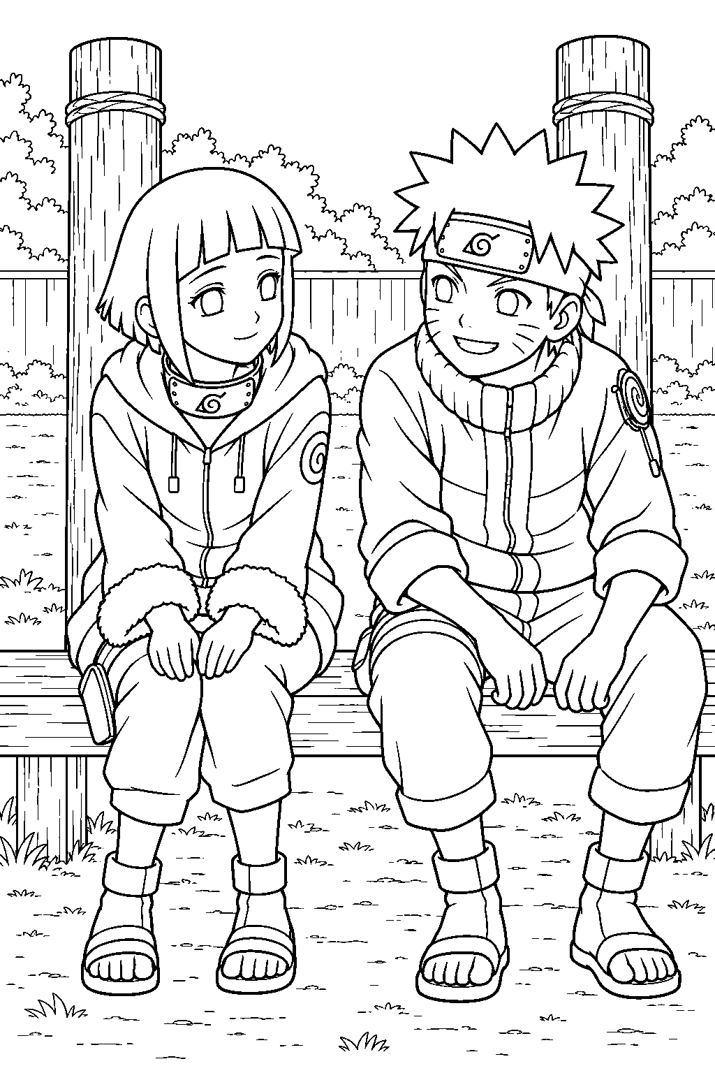 hinata hyuga encouraging naruto at the training field before the chunin exam finals line art