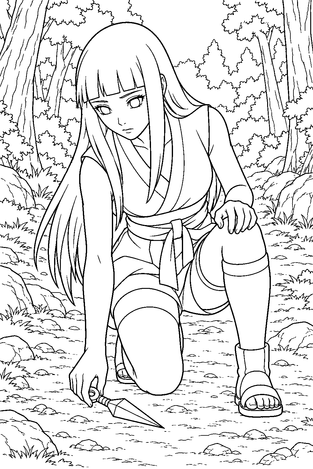 hinata hyuga finding hanabi s kunai during the rescue mission line art