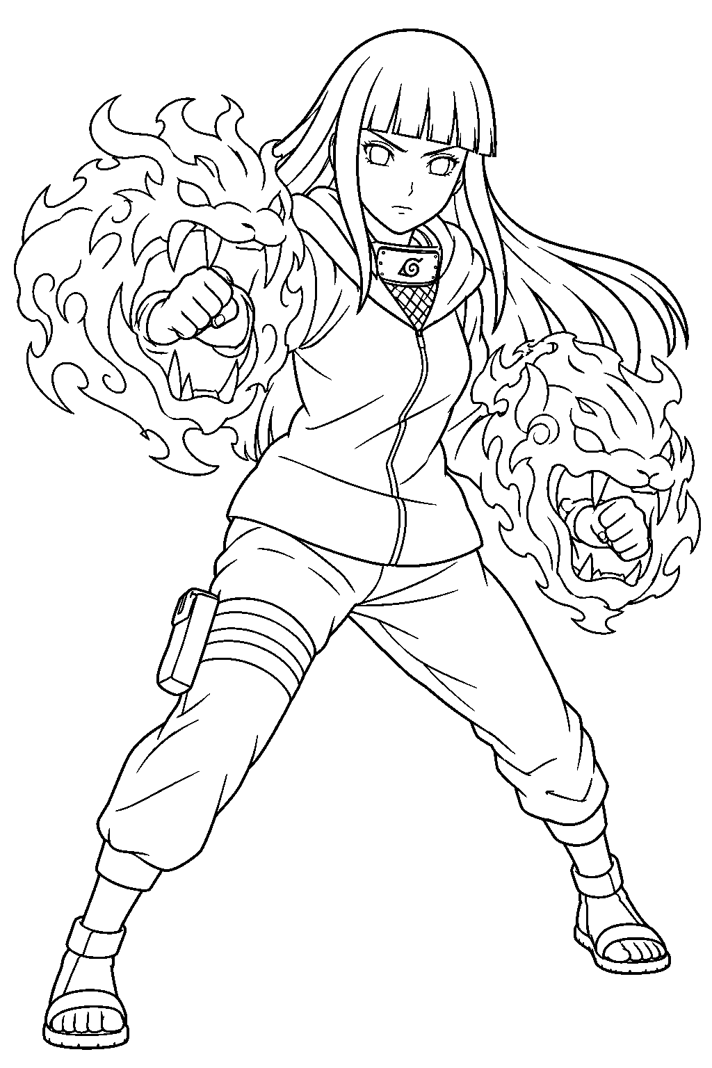 hinata hyuga forming gentle step twin lion fists line art
