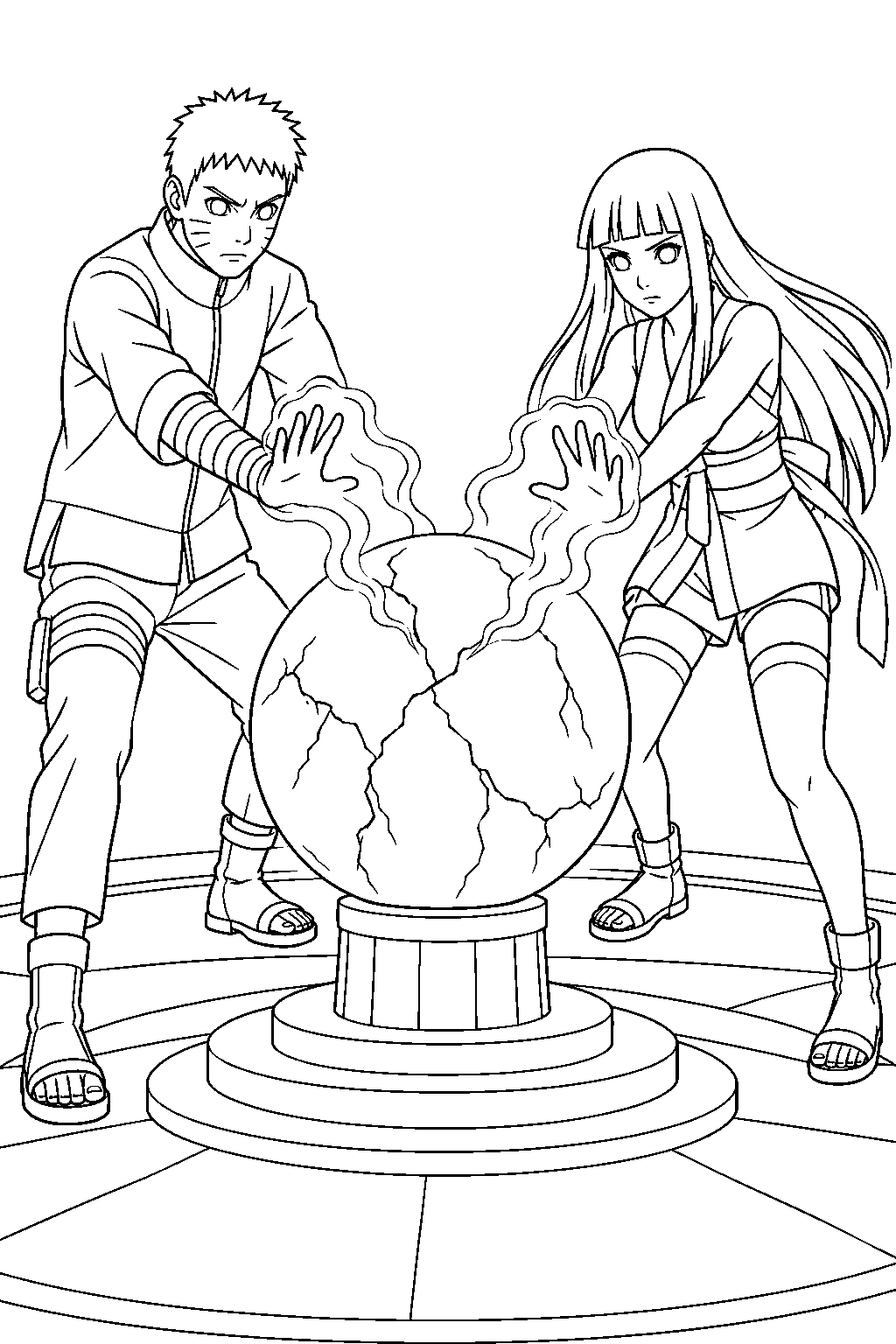 hinata hyuga joining naruto to destroy the tenseigan energy vessel line art