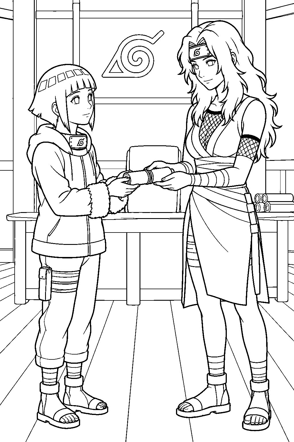 hinata hyuga receiving mission instructions from kurenai line art