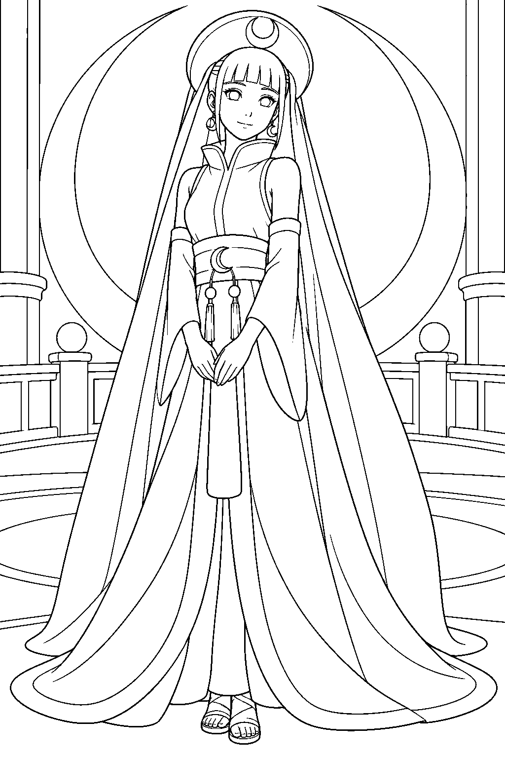 hinata hyuga wearing toneri s ceremonial bridal dress in his moon palace line art