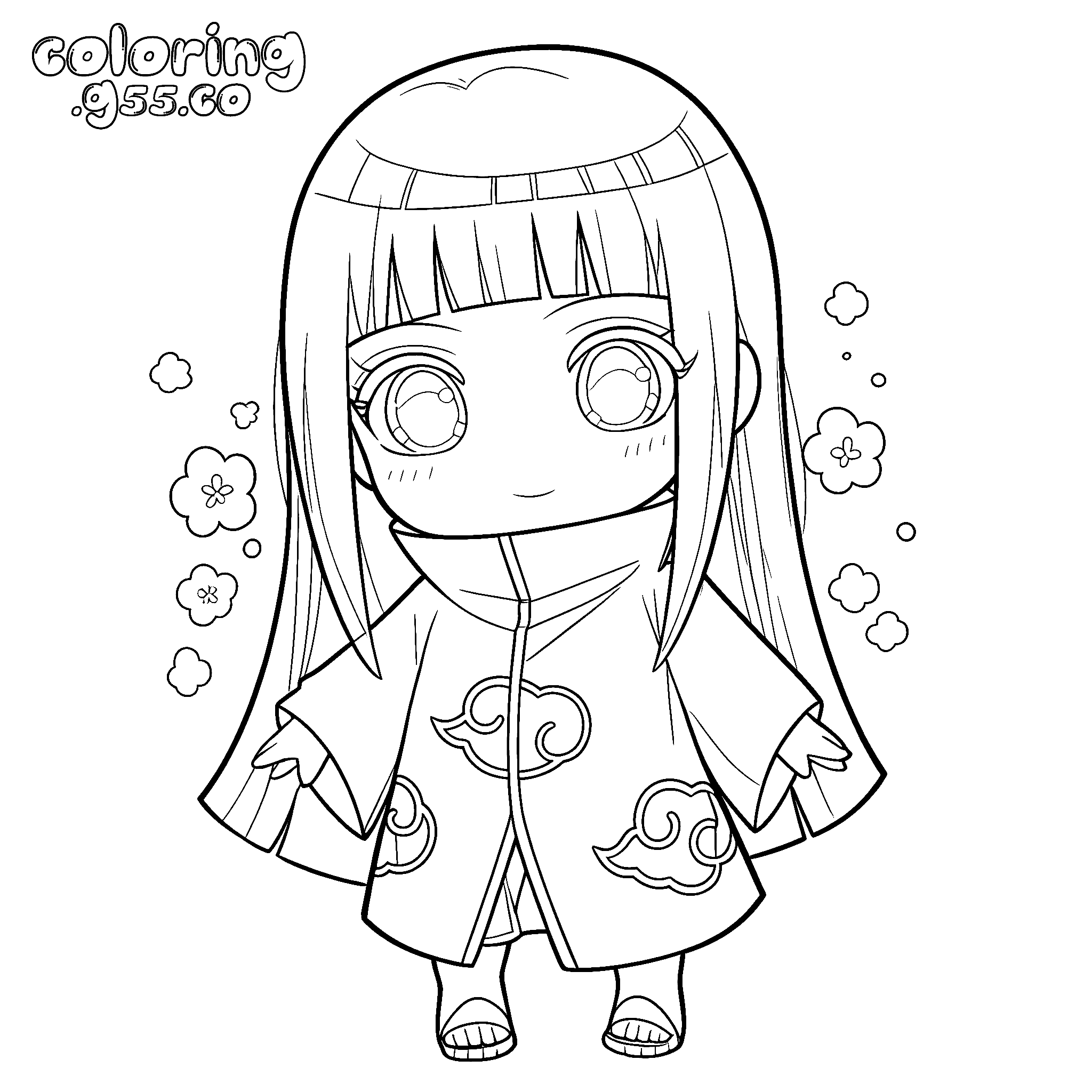 naruto chibi hinata akatsuki cloak line art for kids