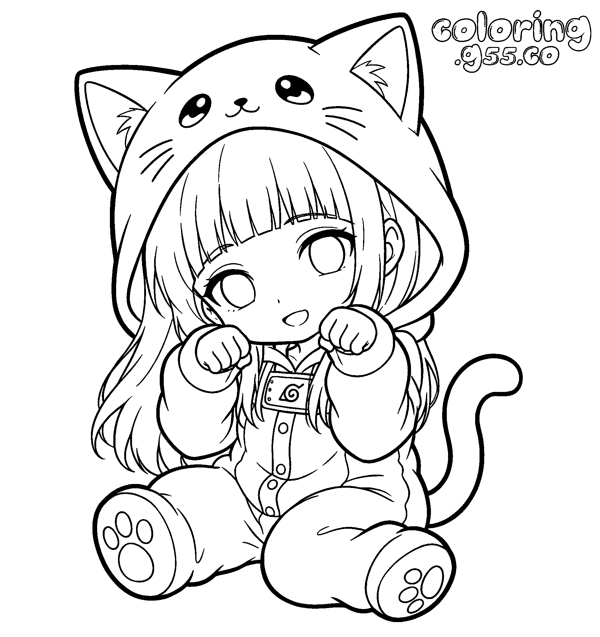 naruto hinata chibi cat onesie line art for kids