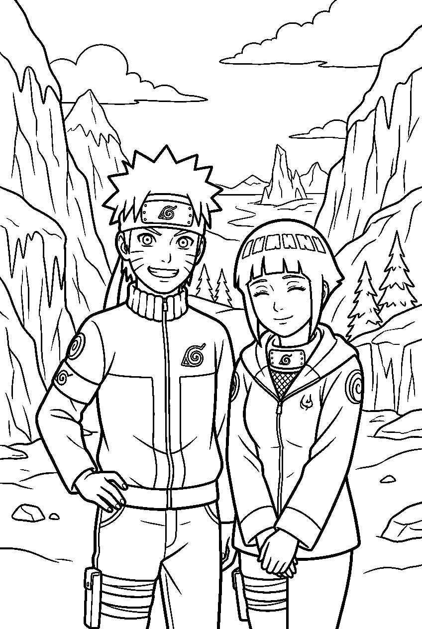 naruto hinata in frozen valley line art