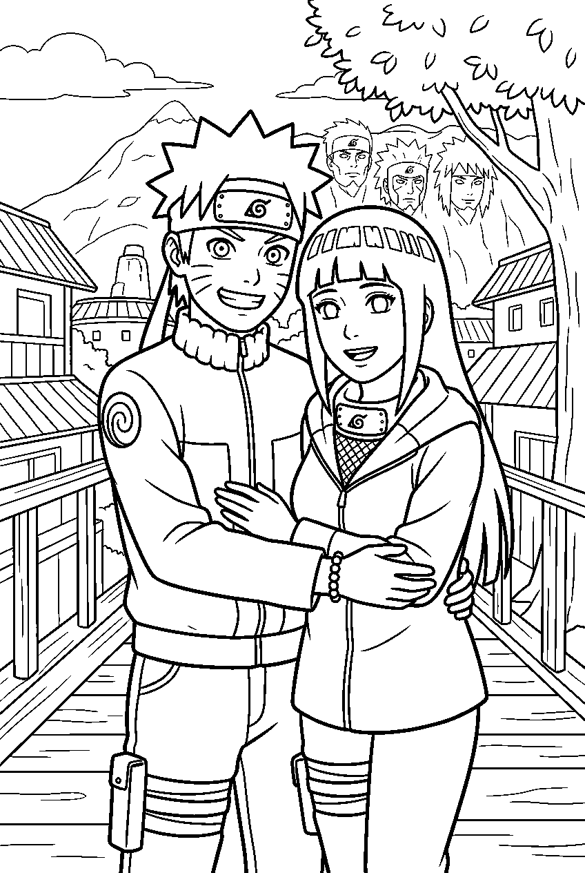 naruto hinata in hidden leaf village line art