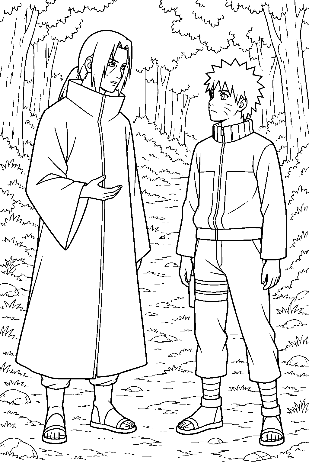 itachi uchiha advising naruto after the battle with nagato line art