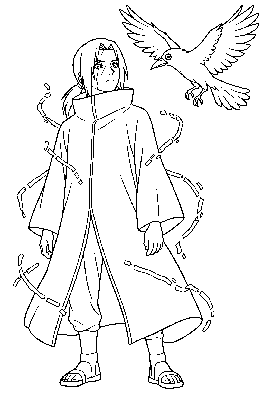 itachi uchiha breaking of edo tensei with shisui s crow line art