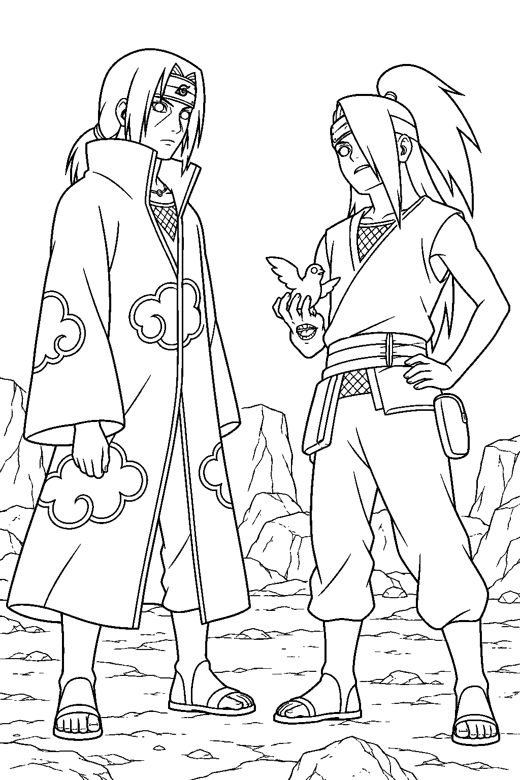 itachi uchiha challenging deidara during his akatsuki recruitment line art