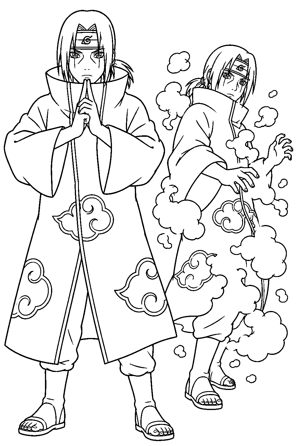 itachi uchiha creating an exploding shadow clone line art