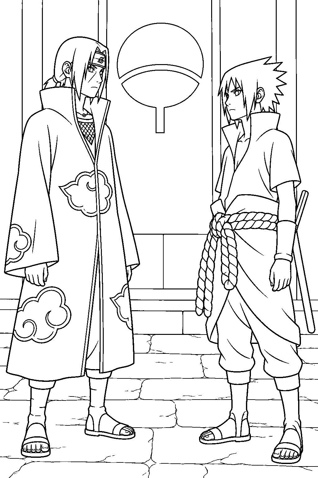itachi uchiha facing sasuke before their battle at the uchiha hideout line art