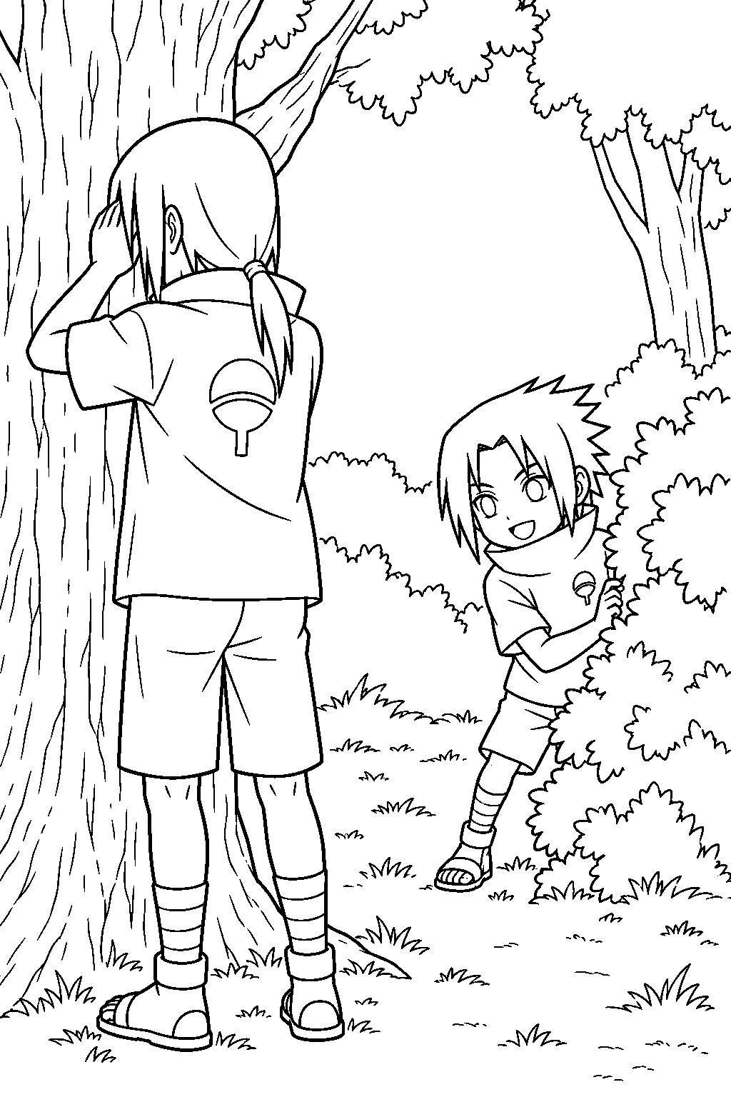 itachi uchiha playing hide and seek with sasuke line art