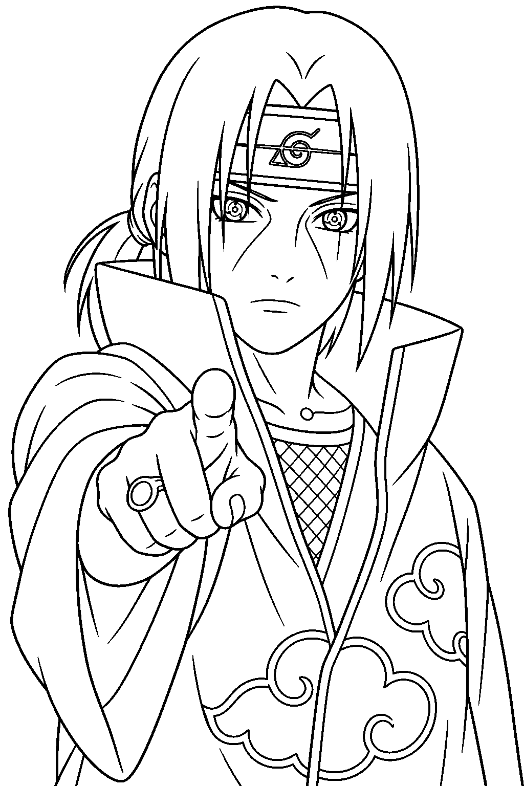 itachi uchiha pointing a finger to cast genjutsu line art