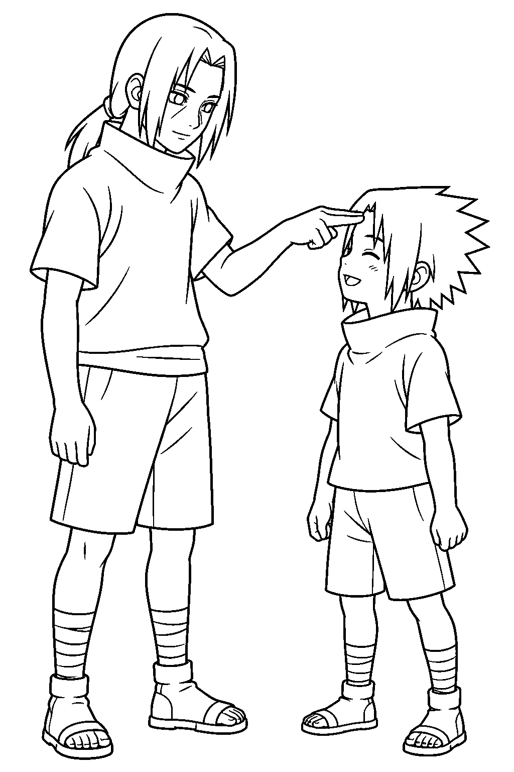 itachi uchiha poking young sasuke s forehead line art