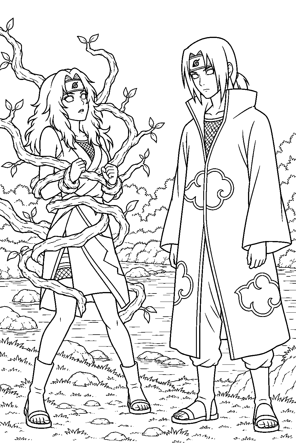 itachi uchiha reversing kurenai s tree binding genjutsu line art