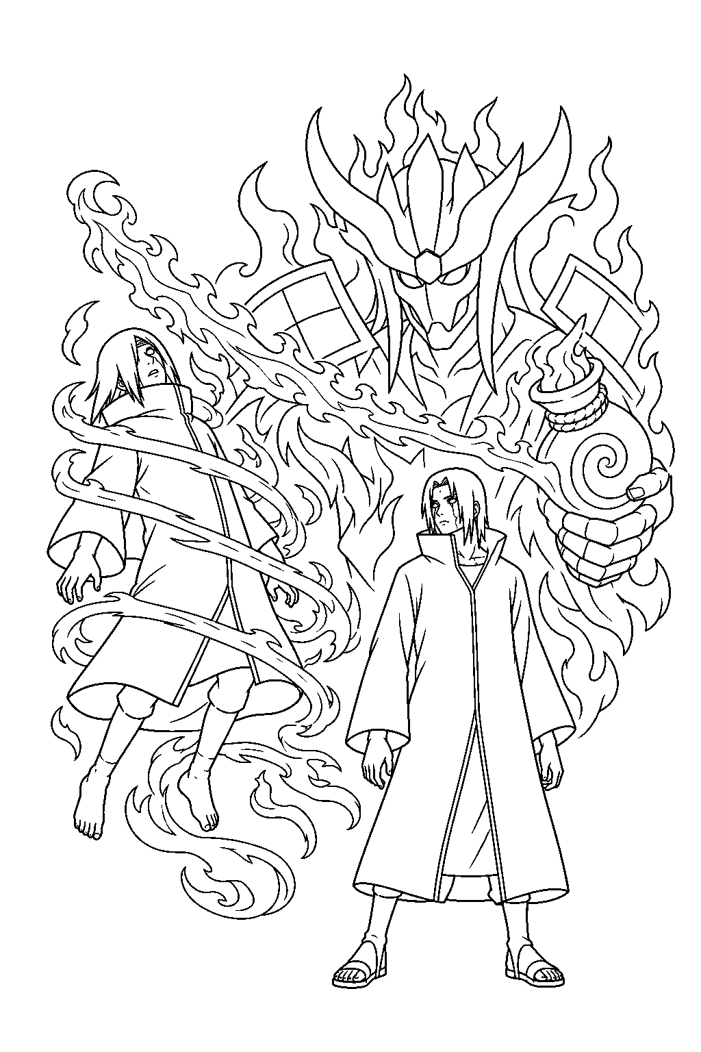 itachi uchiha sealing nagato with the totsuka blade line art