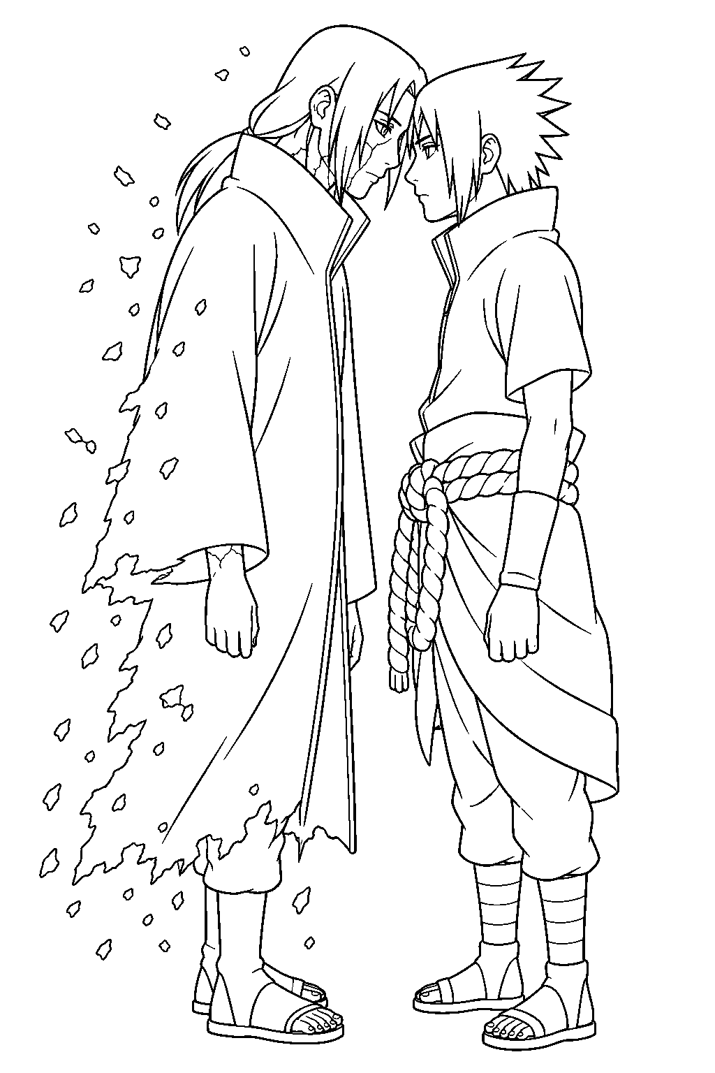 itachi uchiha touching sasuke s forehead before fading away line art