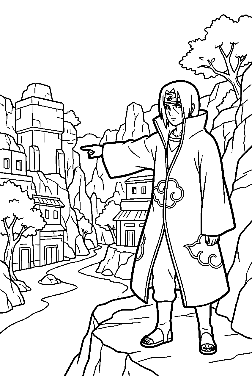 naruto itachi pointing in stone village line art