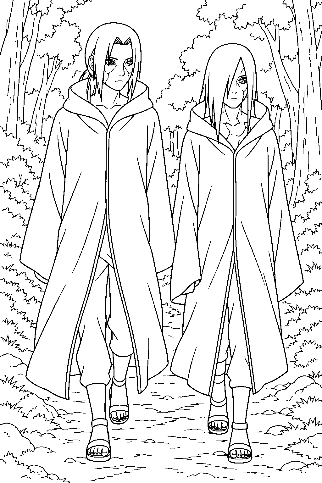 reanimated itachi uchiha traveling beside nagato line art