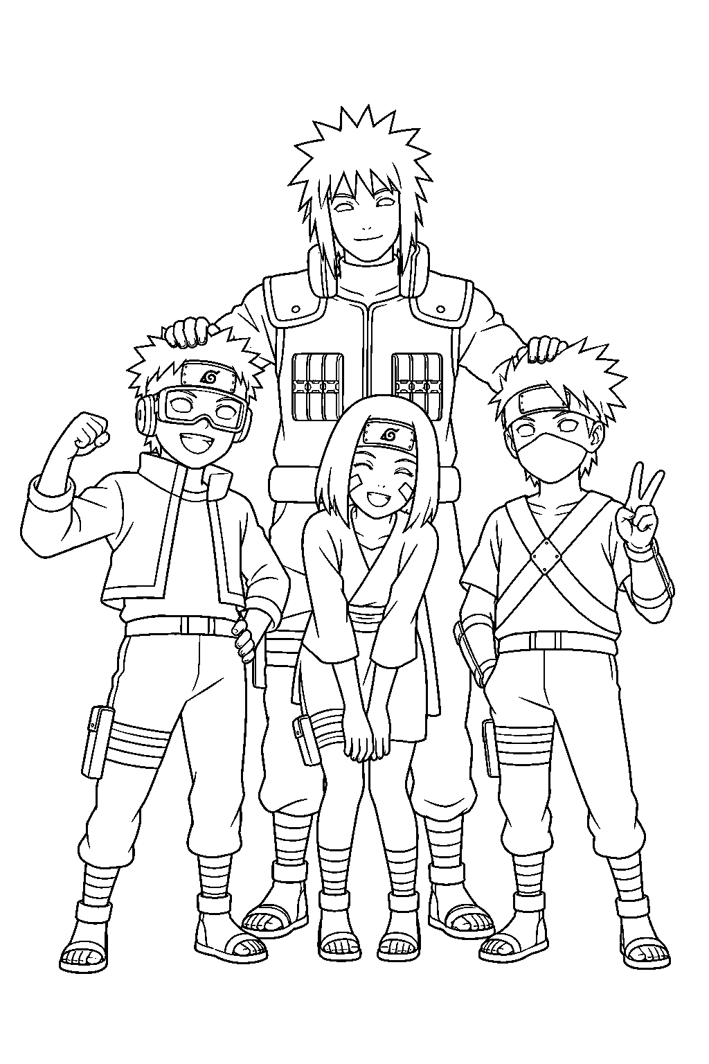 kakashi hatake as a young ninja with minato obito and rin line art