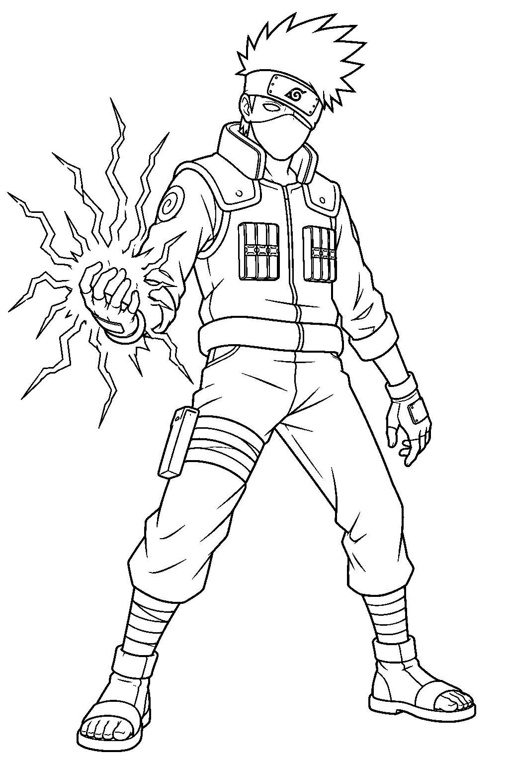 kakashi hatake forming chidori in his hand at the training ground line art