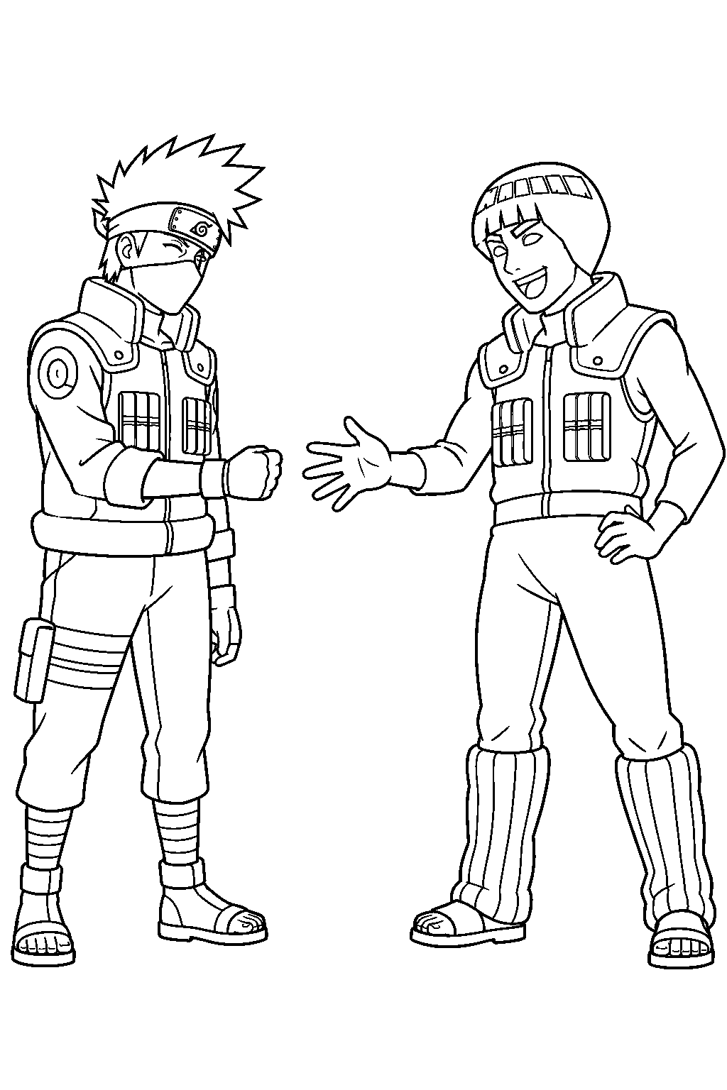 kakashi hatake playing rock paper scissors with might guy line art