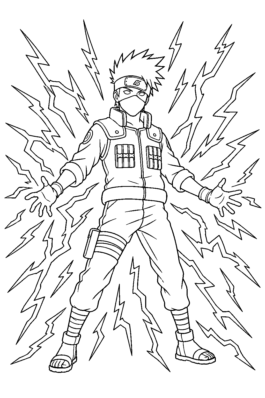 kakashi hatake releasing purple lightning in every direction line art