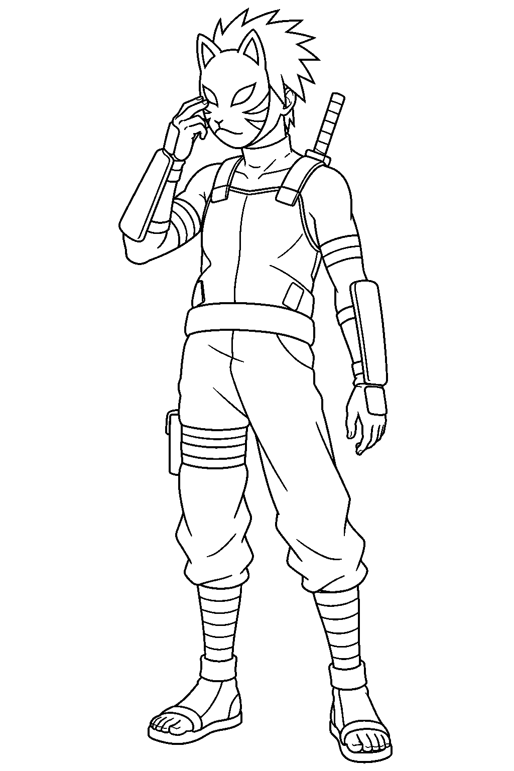 kakashi hatake wearing his anbu armor and fox mask line art