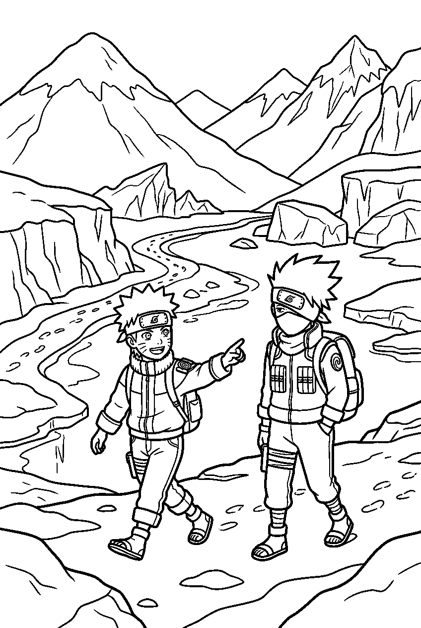 naruto kakashi exploring in frozen valley line art