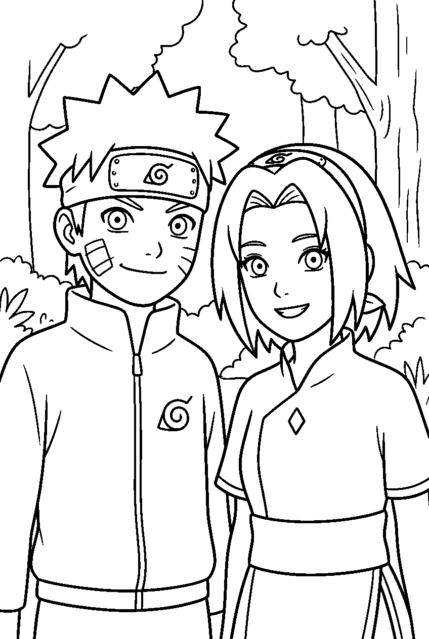 naruto sakura in misty forest line art